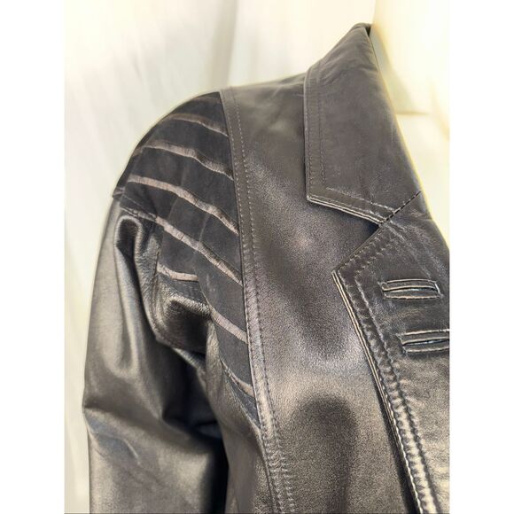 Vintage 1980s–1990s Excelled Genuine Leather Long Trench Coat – Black – Size S - Picture 3 of 16